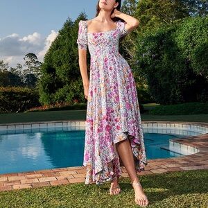 alga pacifico embroidered midi dress Agua Bendita Alga Pacifico Embroidered Midi Dress - Pink